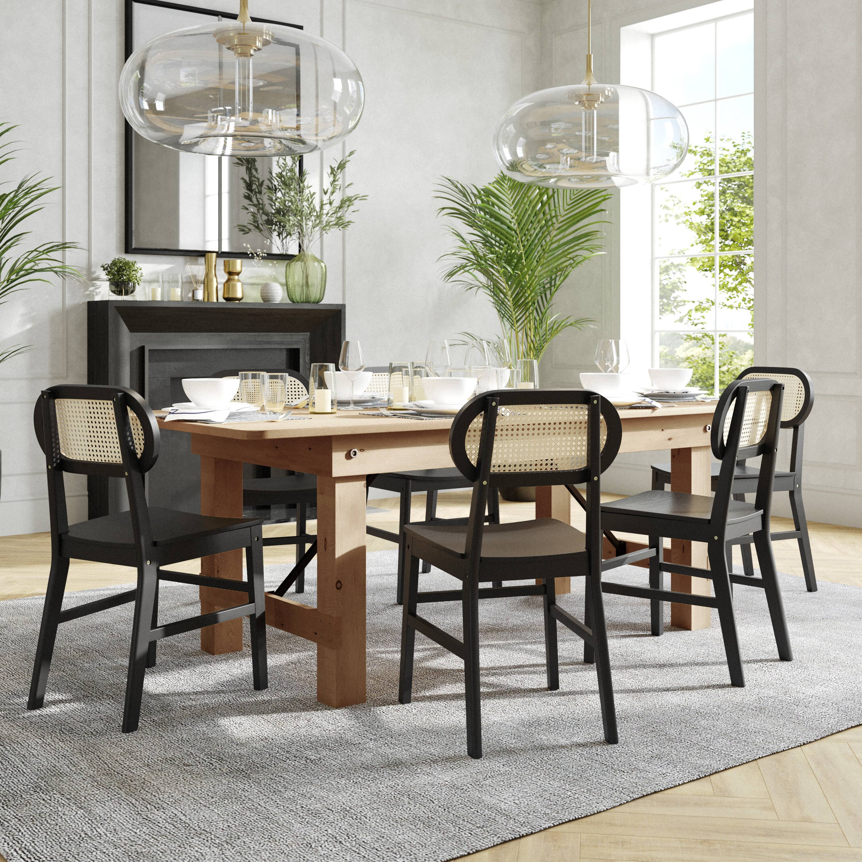 Alt View 4. Flash Furniture - Jacob Set of 2 Commercial Cane Rattan Dining and Event Chairs with Solid Wood Frame and Seat, Natural/Black - Black.