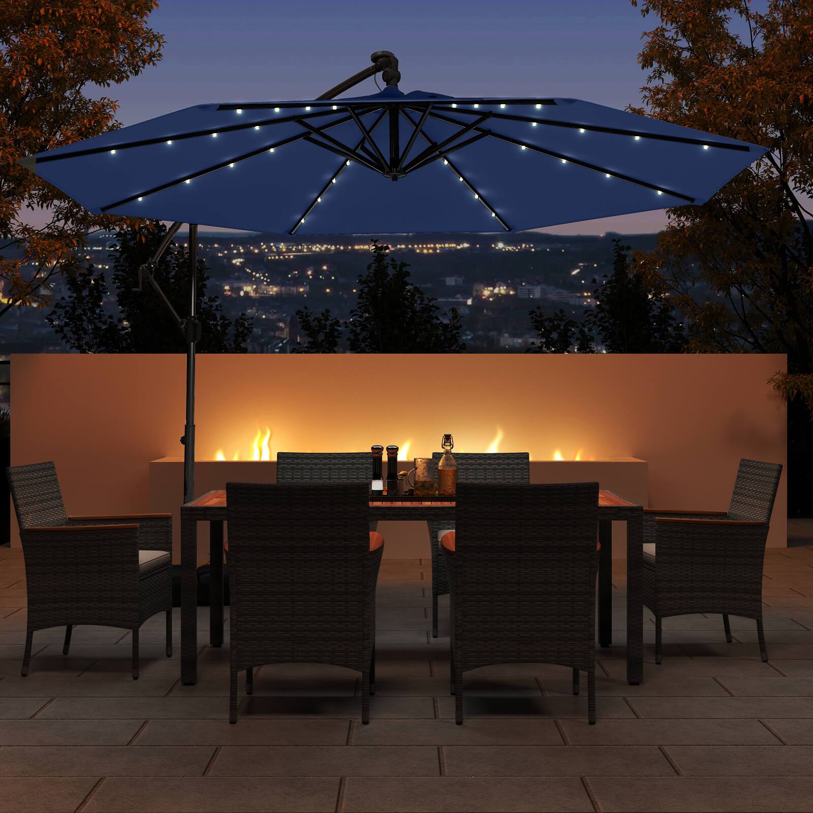 Alt View 1. Costway - Costway 10 FT Solar Offset Hanging Umbrella Patio Cantilever Umbrella with 32 LED Lights - Navy.