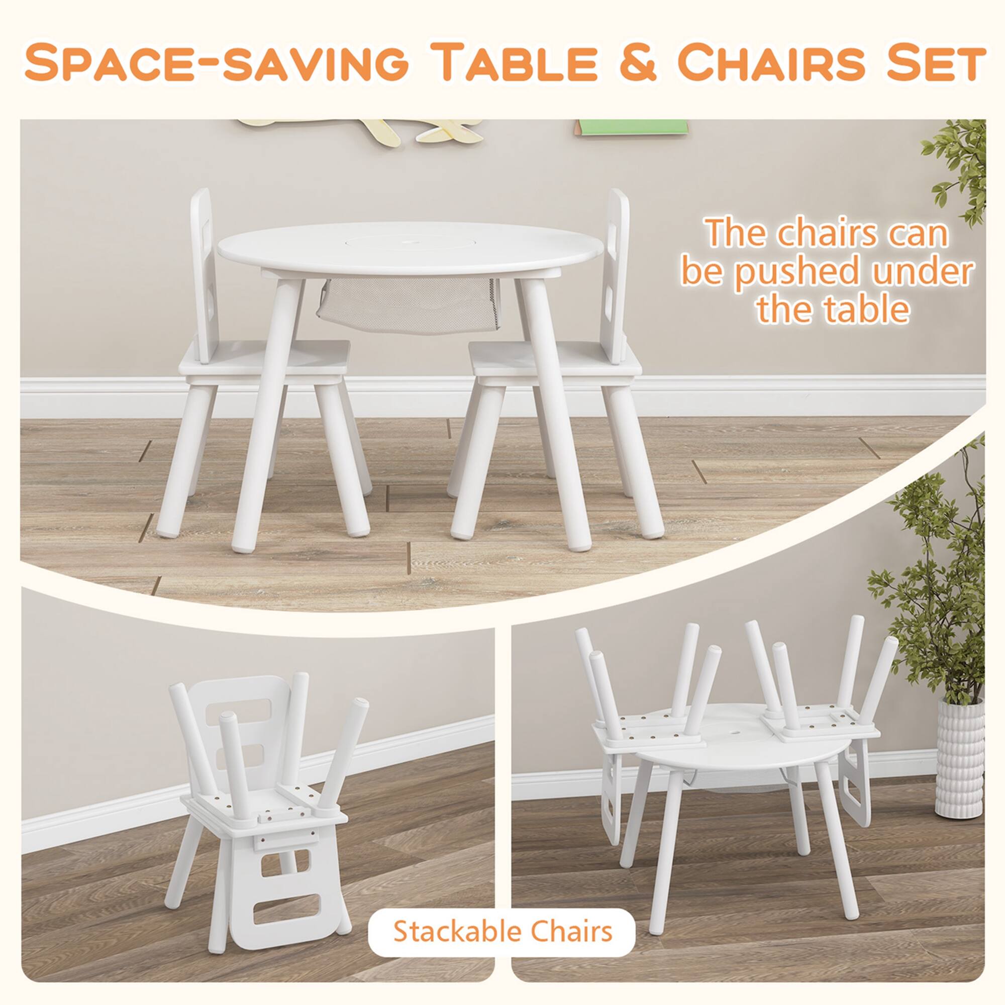 SPACE-SAVING TABLE & CHAIRS SET

The chairs can be pushed under the table

Stackable Chairs