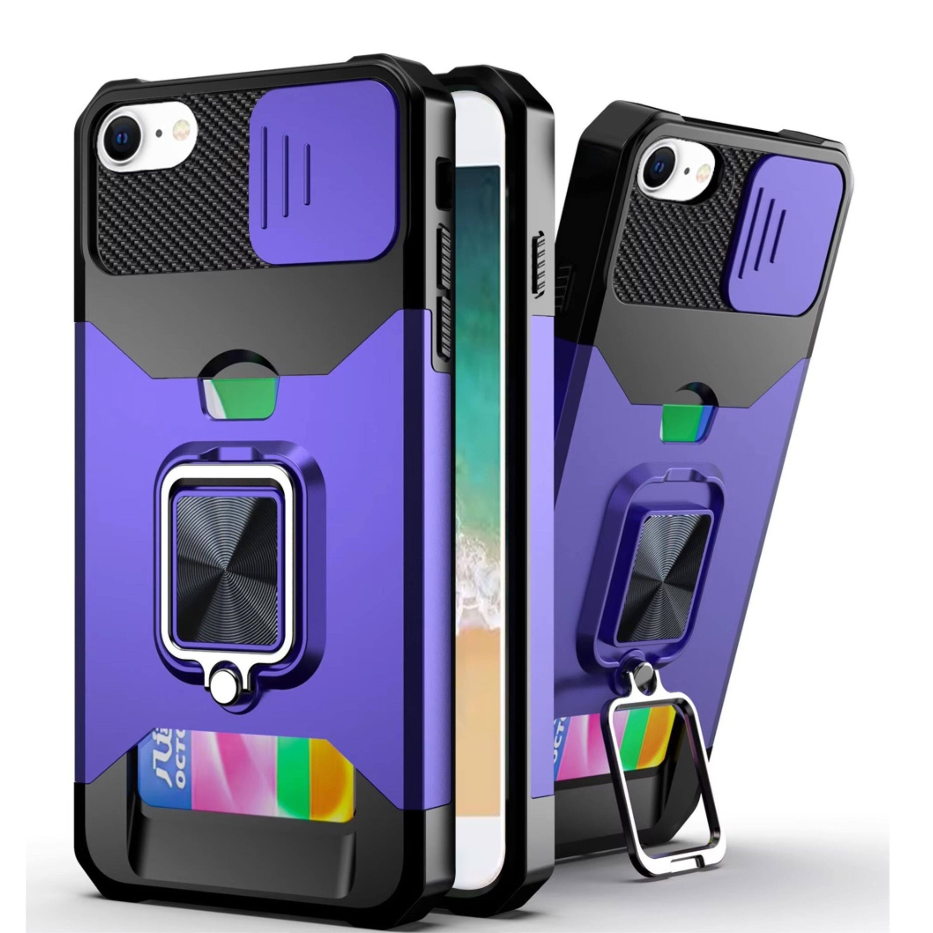 Kitcheniva - Rugged Multi-Use Card Magnetic Ring Stand Cover Phone Case With Tempered Glass For iPhone 16e/17e - Dark Purple price history on PriceWatchPro