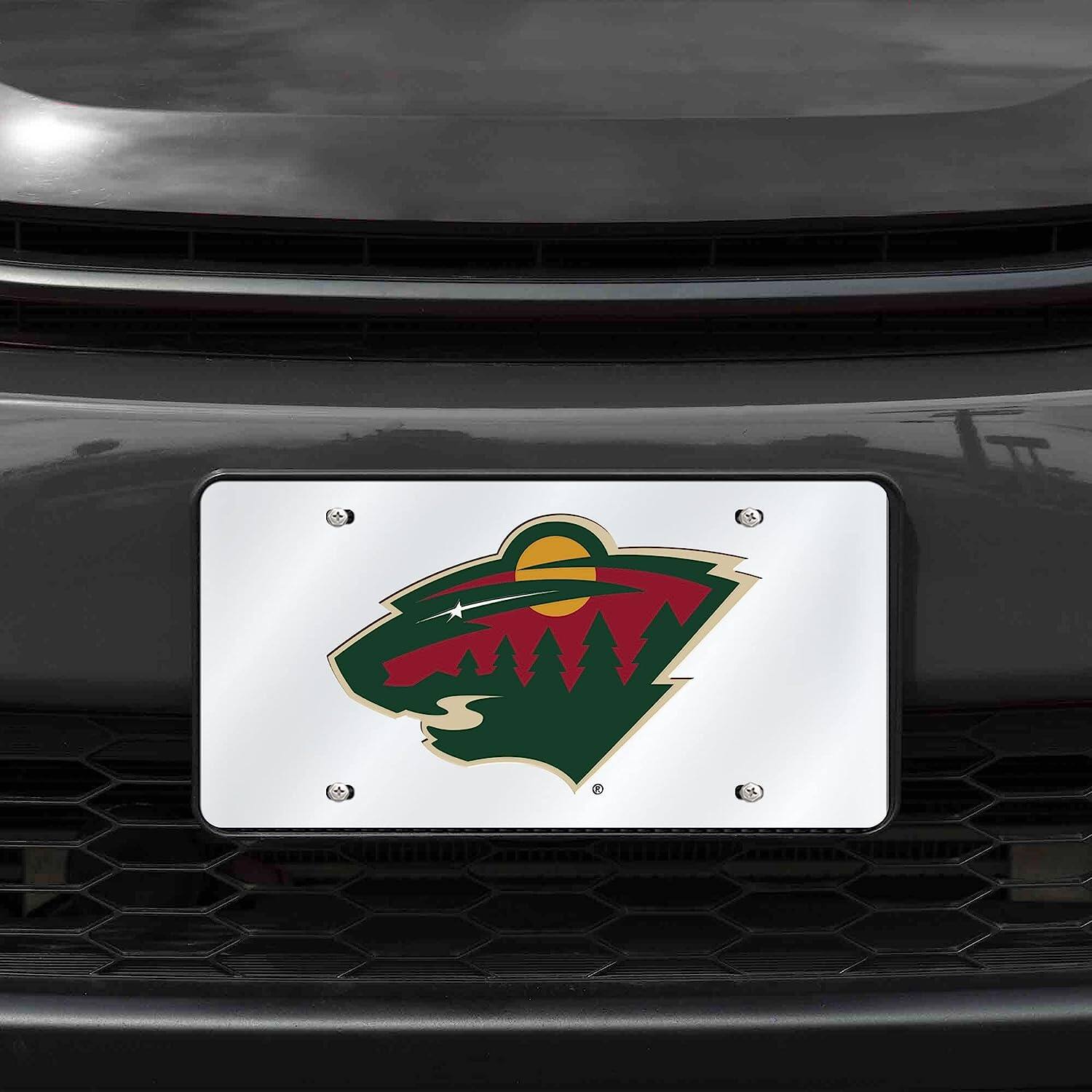 Alt View 1. Rico Industries - Minnesota Wild Hockey NHL Logo Silver Mirror Look LASER License Plate - Multi.