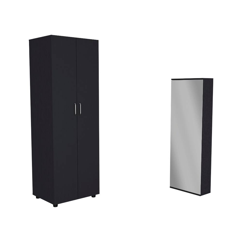 Angle. Loheer - Loheer Black 2 Piece Bedroom Set London Armoire And Shoe Rack - Black.