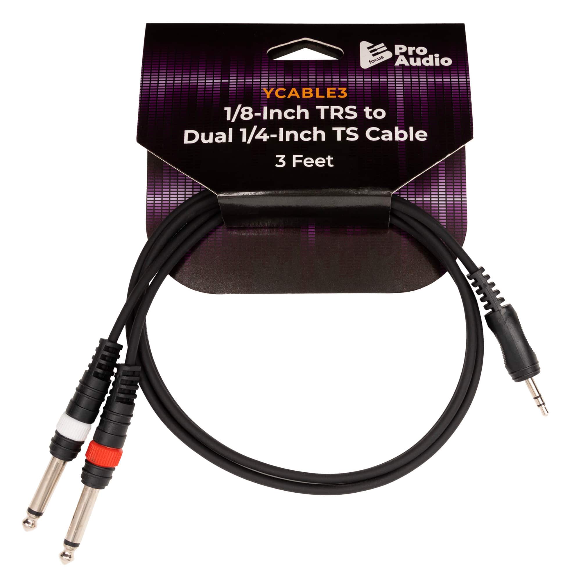 FocusProAudio - 3' Stereo Breakout 3.5mm TRS - Dual 1/4in TS Cable