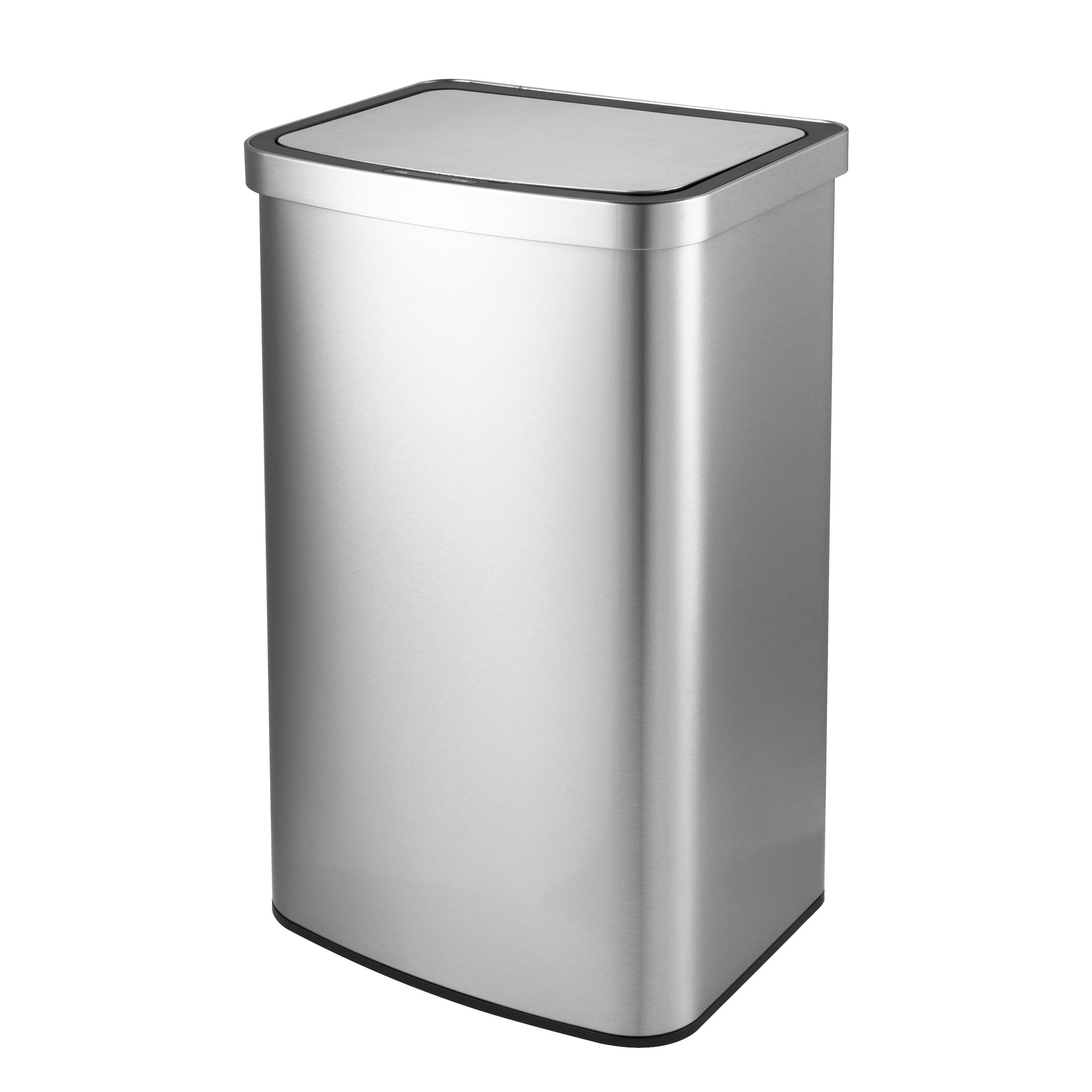 Angle. Innovaze - 15.6 Gal./60 Liter Stainless Steel Rectangular Motion Sensor Trash Can for Kitchen - Sliver.