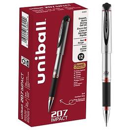 uni-ball - 207 Impact Gel Pens, Bold Point, Red Ink, Dozen (65802) - Gray/Silver