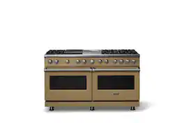 Viking - 60"W. 8 Burner Pro 5 Series 9.4 Cu. Ft. Freestanding Sealed LP Dual Fuel ConvectionRange/Griddle/Grill - Golden Hour