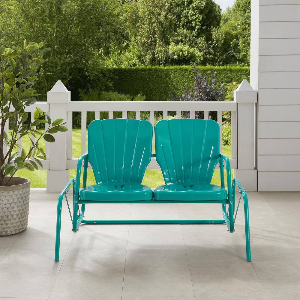 Alt View 2. Crosley Furniture - Ridgeland Retro Outdoor Loveseat Glider - Turquoise Gloss.