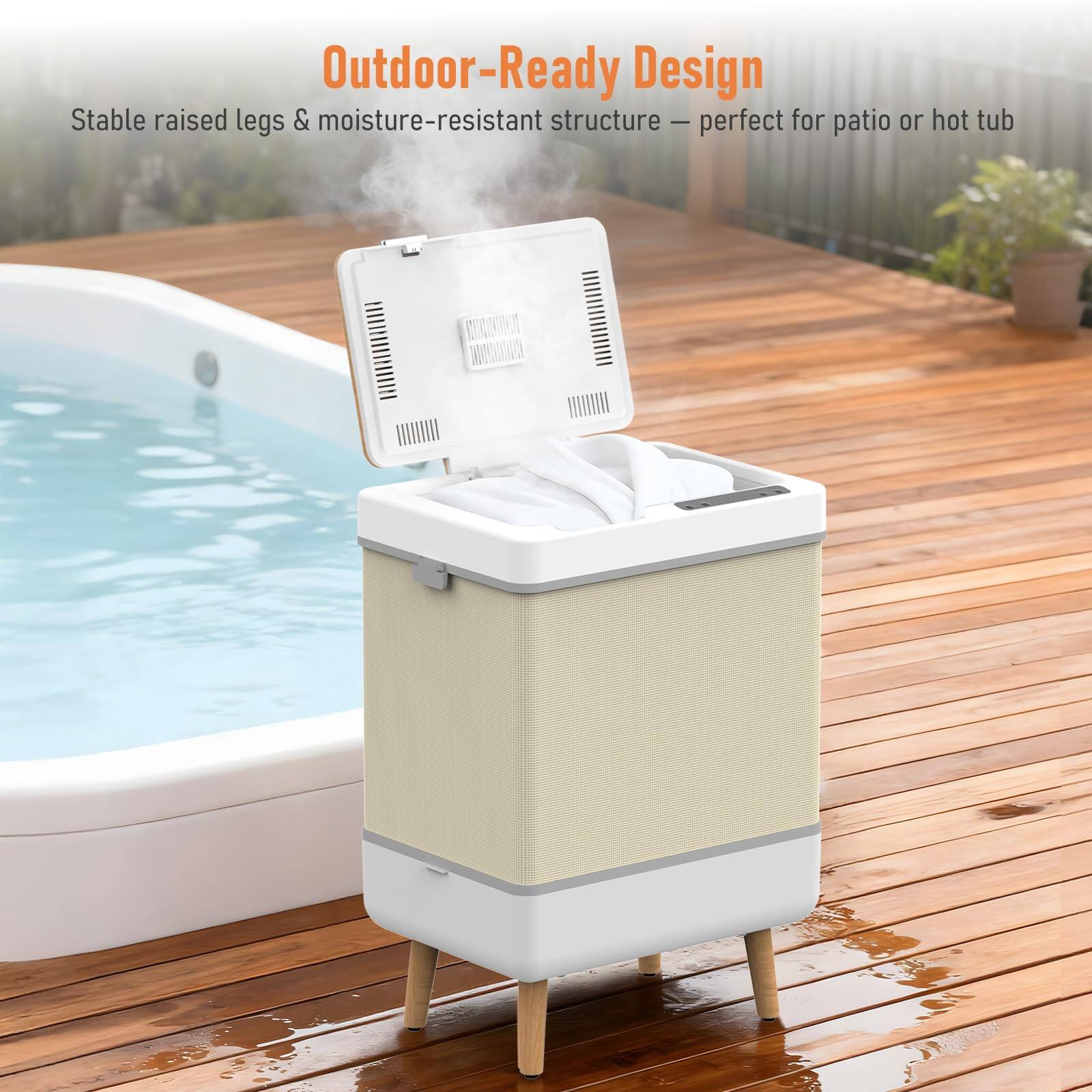 Outdoor-Ready Design  
Stable raised legs & moisture-resistant structure — perfect for patio or hot tub