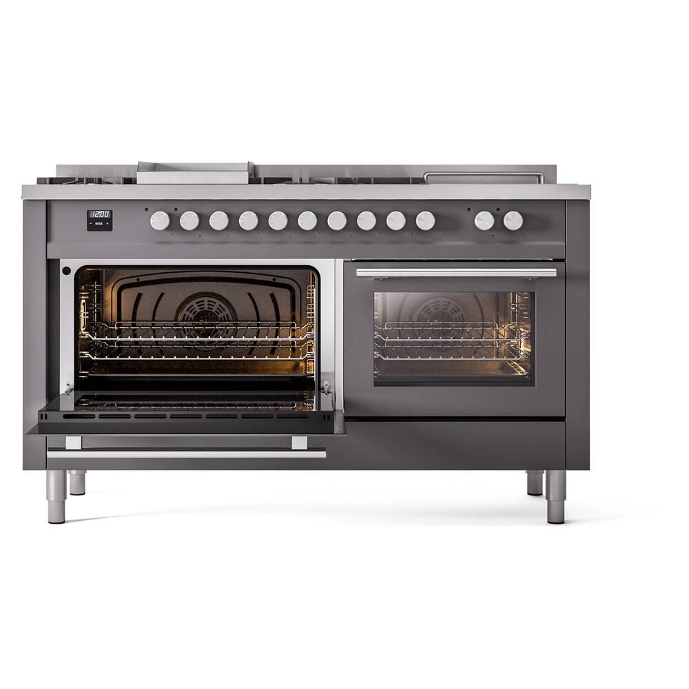 Alt View 2. ILVE - ILVE Professional Plus II Series 60 in. Dual Fuel Range with 7 Sealed Burners + Griddle (Natural Gas, Satin Trim) - Graphite Matte.
