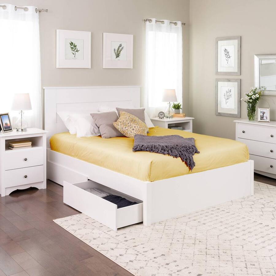 Prepac Queen Select 4 Post Platform Bed with 4 Drawers White WBSQ-1302 ...