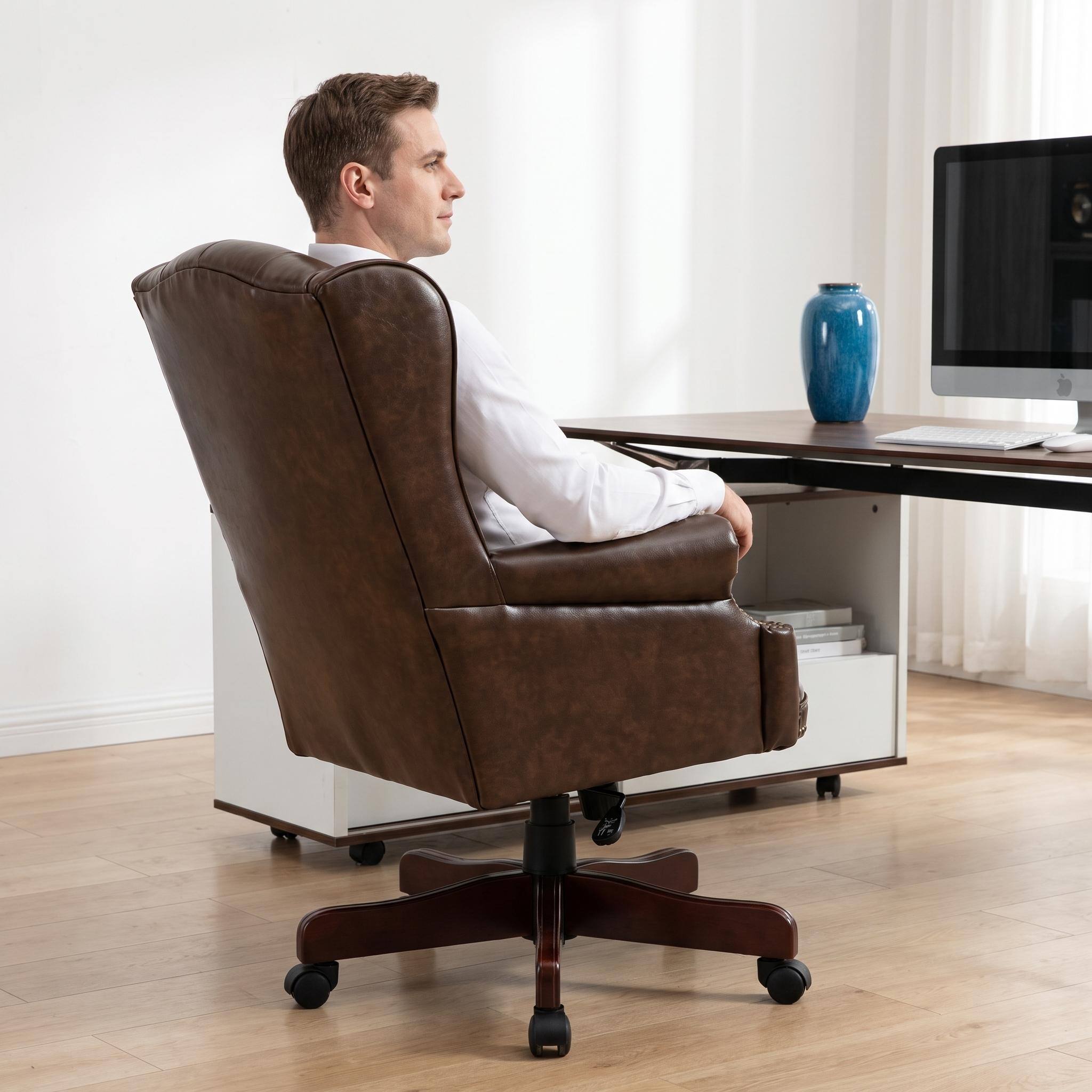 Alt View 8. Forest'nSky - Brown Executive Office Chair with Smooth Glide Caster Wheels - Brown.
