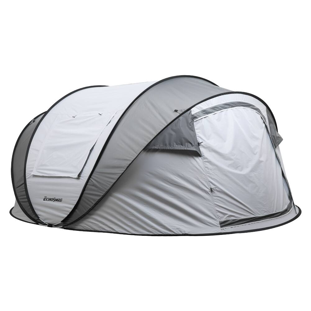 Front. Tiramisubest - 4-6 Person Pop-Up Camping Tent with Quick Setup, Spacious Interior & Enhanced Ventilation - White|gray.