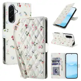 Dteck - Floral Wallet Phone Case for Samsung Galaxy A17 5G with Wrist Strap, Premium PU Leather Shockproof Protective Flip Cover - A