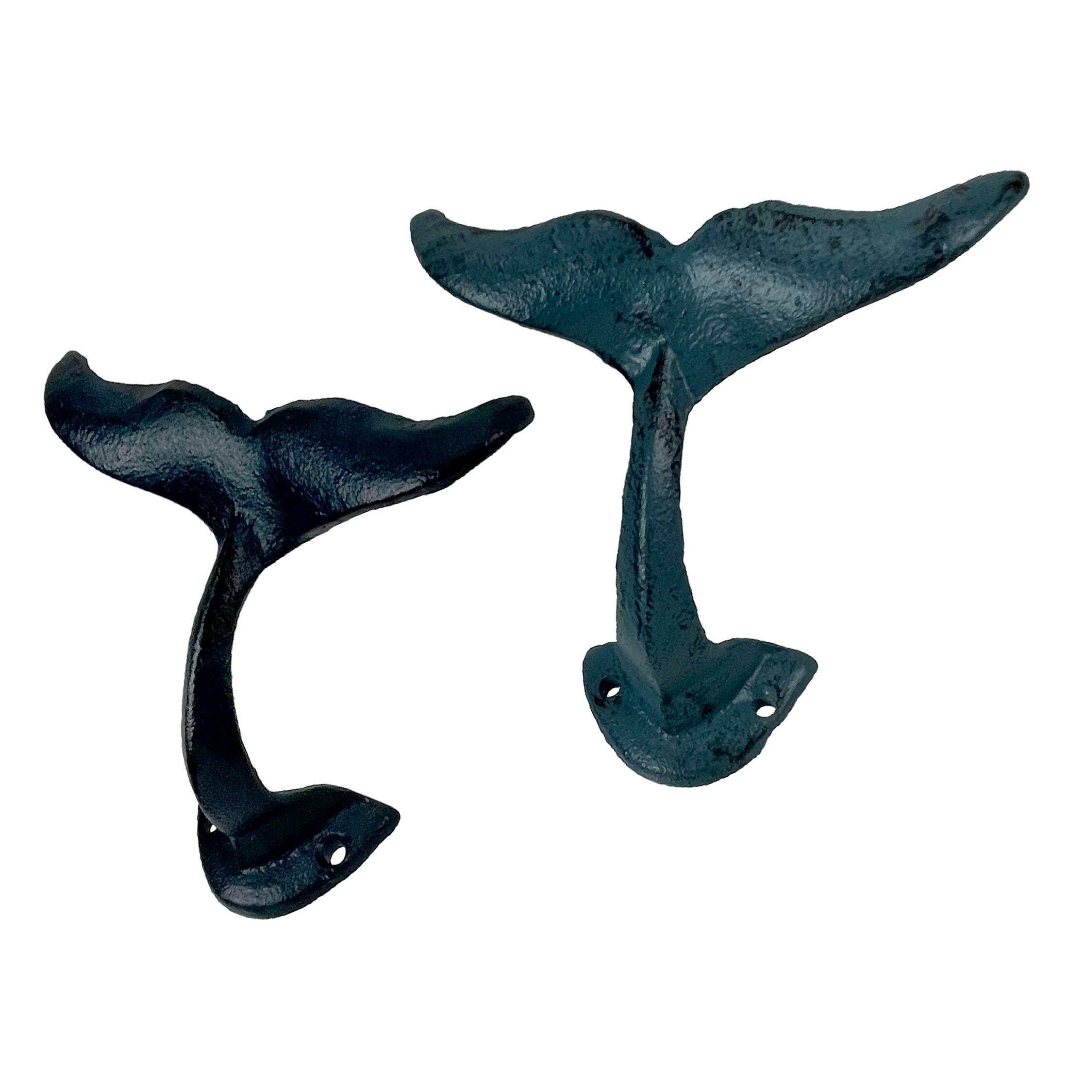 Alt View 5. Zeckos - Zeckos Colorful Coastal Cast Iron Whale Tail Set of 4 Wall Hooks - Natural.