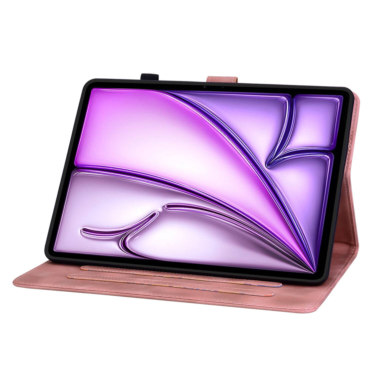 Back. Dteck - For Apple iPad Air (M4) 13" 2026/M3 2025/M2 2024 & iPad Pro 12.9" 3rd-6th Flip Card Holder Leather Cover Anti-Slip Stand - Pink.