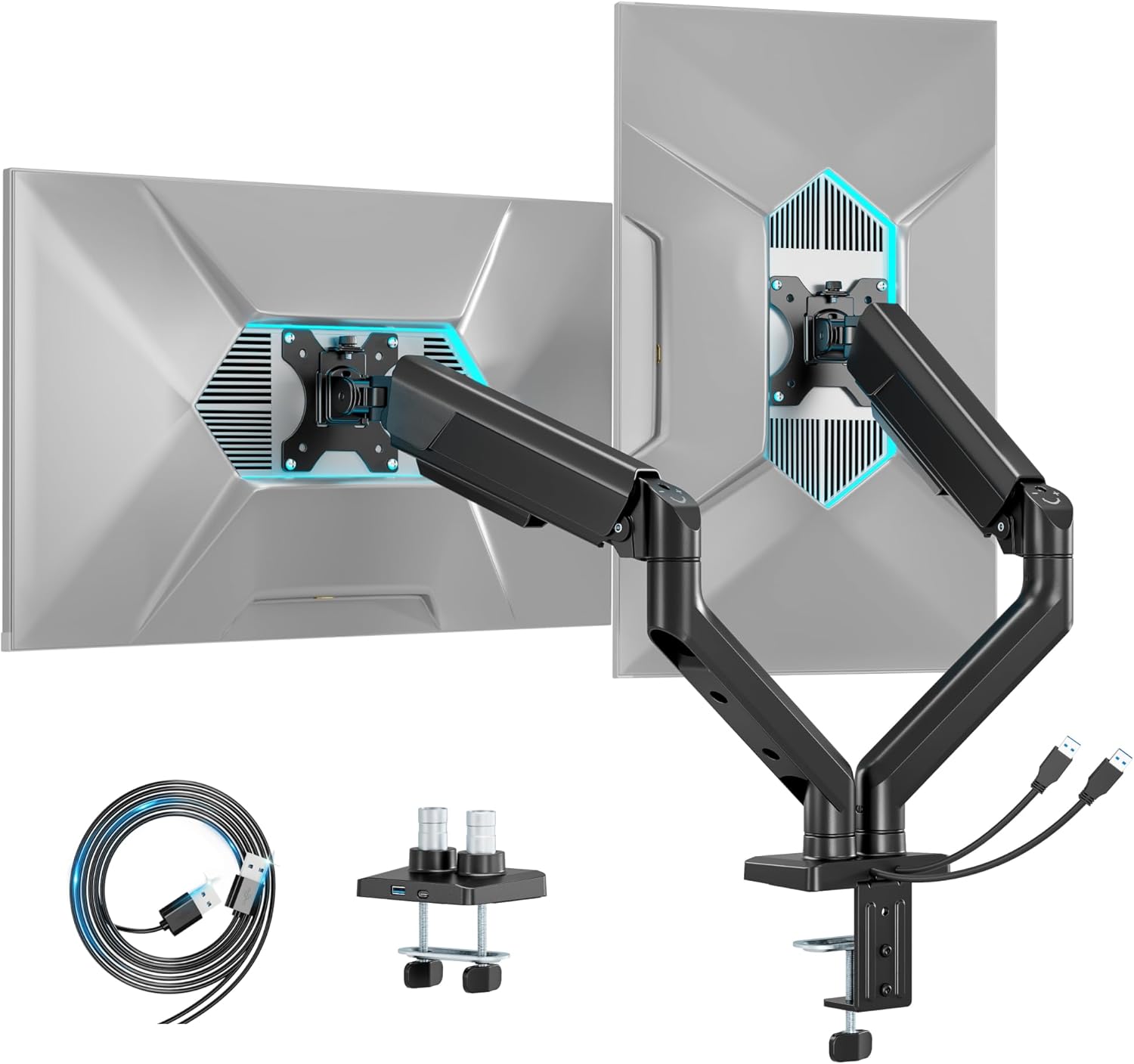 Alt View 4. FINEAK - Heavy-Duty Dual Monitor Mount with USB Hub - Black.