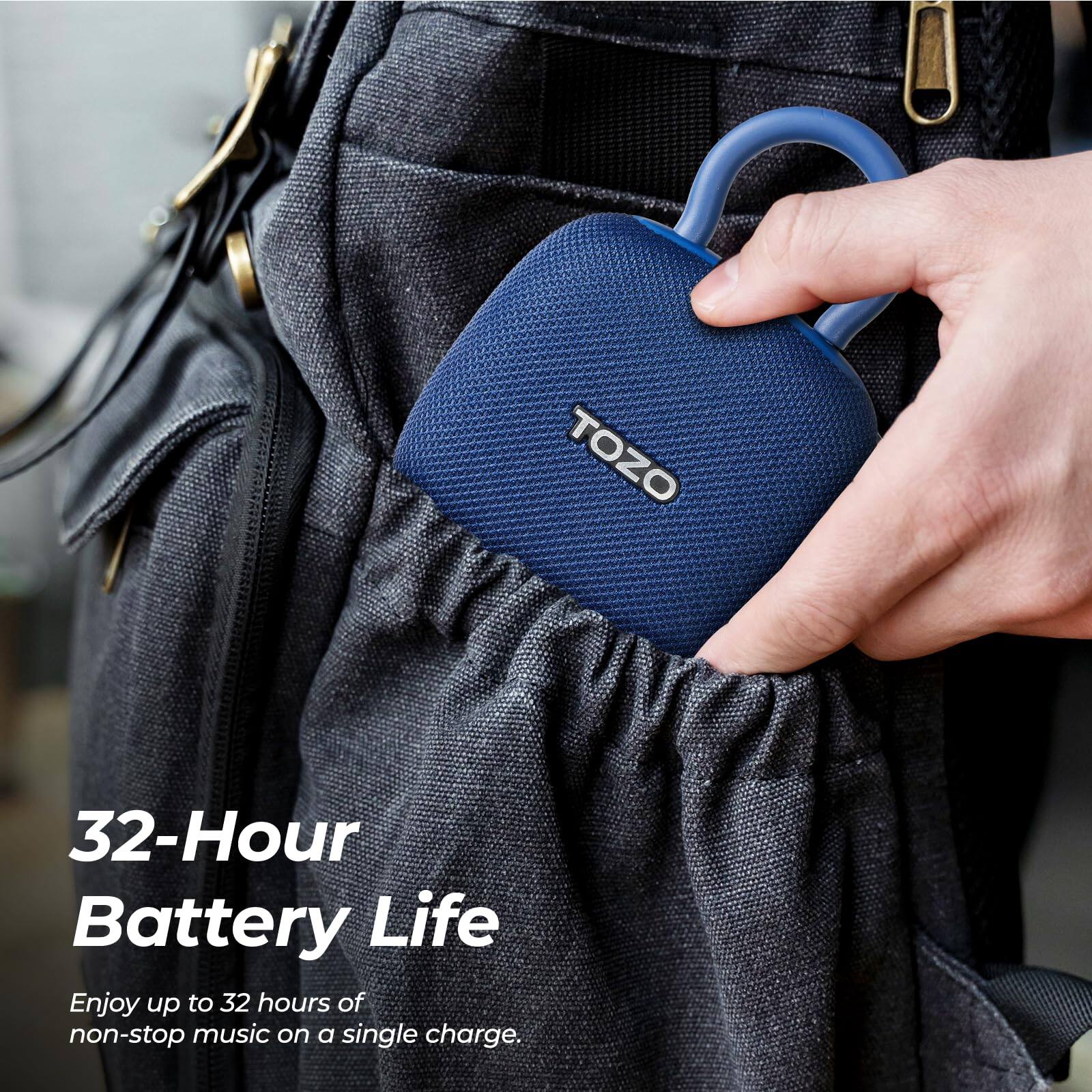 TOZO 32-Hour Battery Life  
Enjoy up to 32 hours of non-stop music on a single charge.