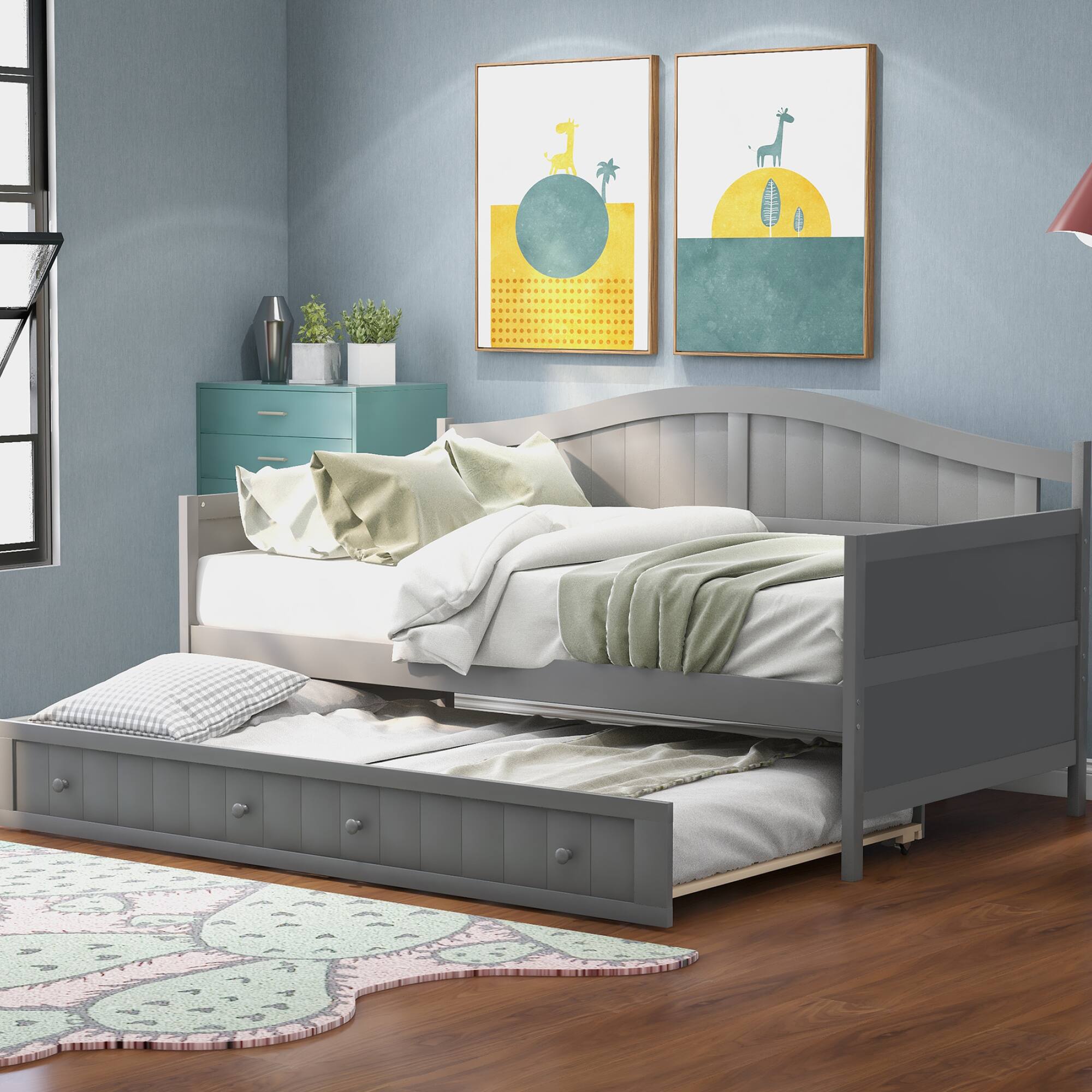 Alt View 10. GOODSILO - Twin Size Daybed with Storage Drawers, Space-Saving Sofa Bed for Bedroom and Living Room, No Box Spring Required - Gray.
