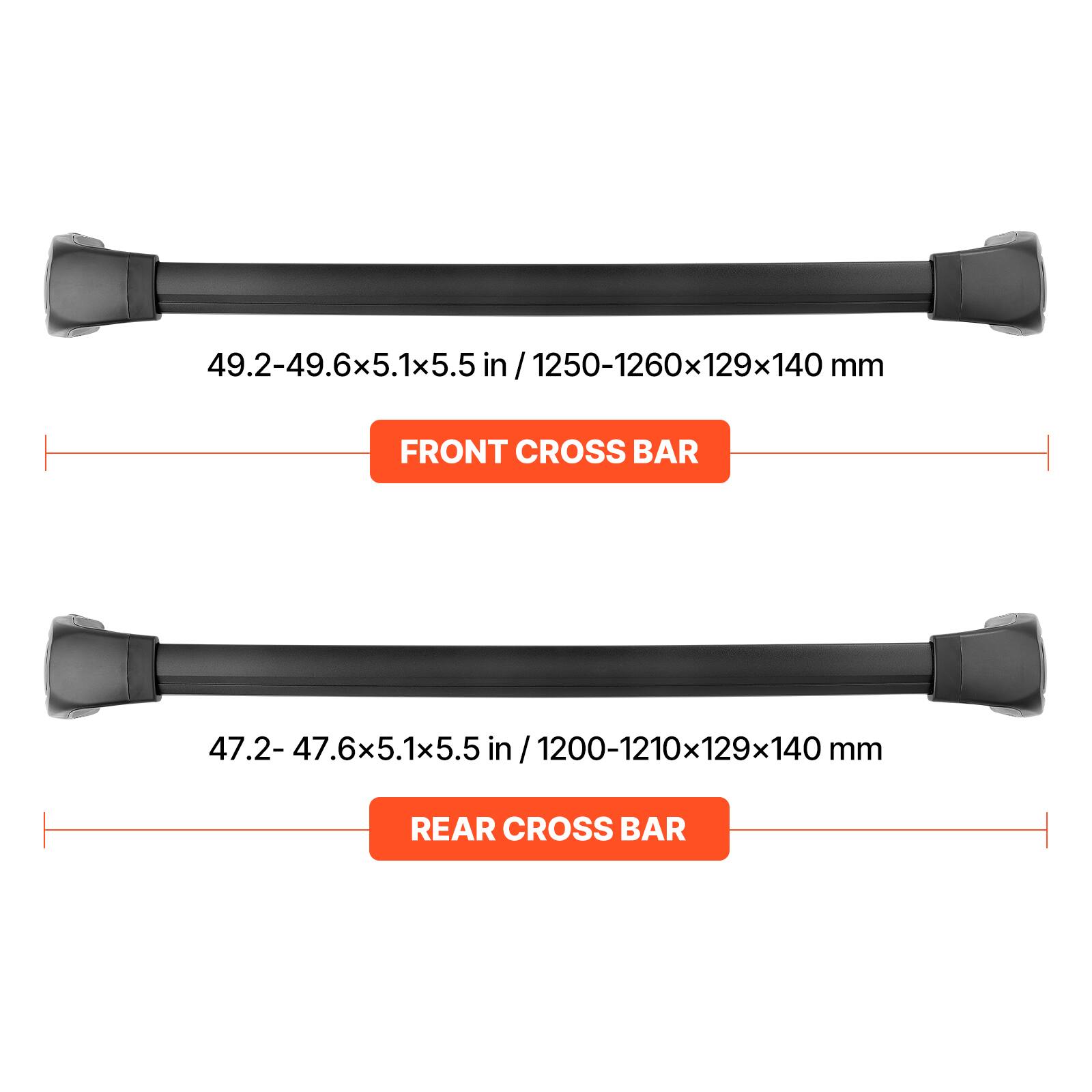 49.2-49.6x5.1x5.5 in / 1250-1260x129x140 mm FRONT CROSS BAR
47.2- 47.6x5.1x5.5 in / 1200-1210x129x140 mm REAR CROSS BAR