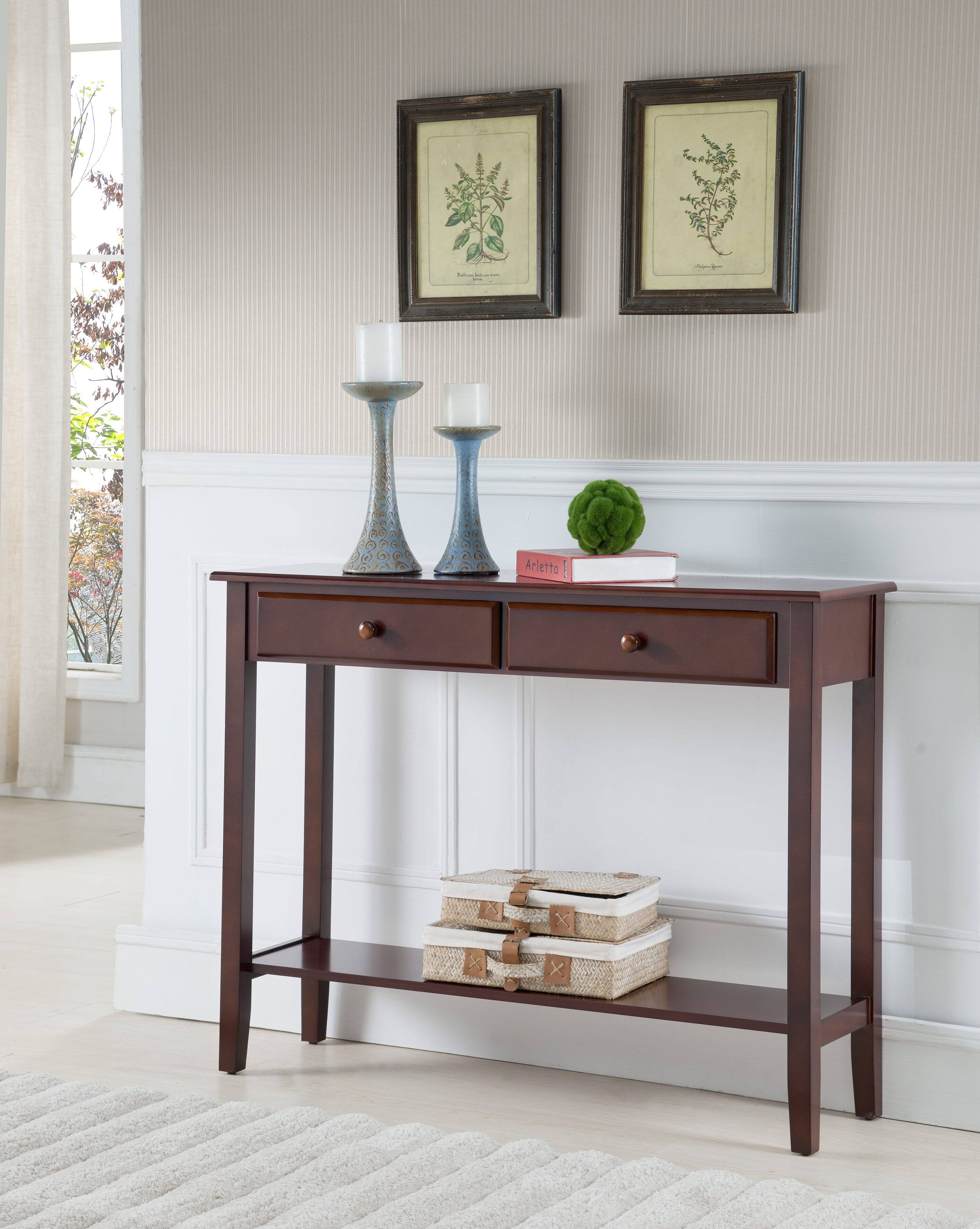 Front. Kings Brand Furniture - Kings Brand Furniture - Sawyer Wood Console Entryway Table with 2 Drawers, Walnut - Dark Brown.