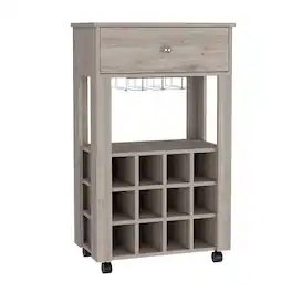 TuHome - Memphis Bar Cart, Twelve Built-In Wine Rack, Casters, Drawer, Bar Room or Living Room - Light Gray