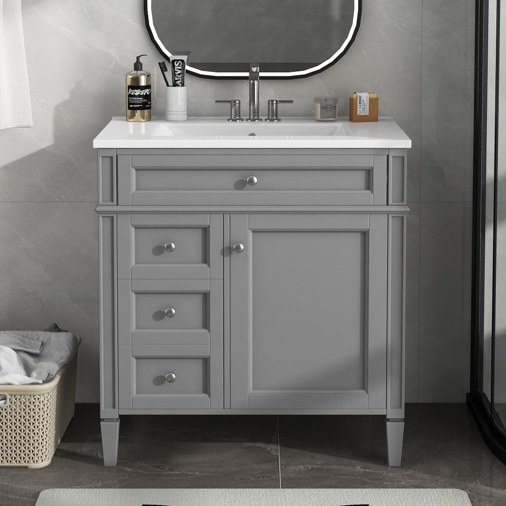 Loheer - 30 inch Bathroom Vanity with Sink, Grey Single Sink Bathroom Vanity, Modern Bathroom Storage Cabinet - Gray