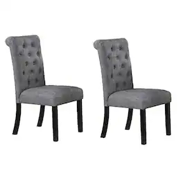 Manhattan Lane - Jie 25 Inch Dining Chairs, Set of 2, Tufted Gray Upholstery, Rolled Top, Black Wood - Black/Gray