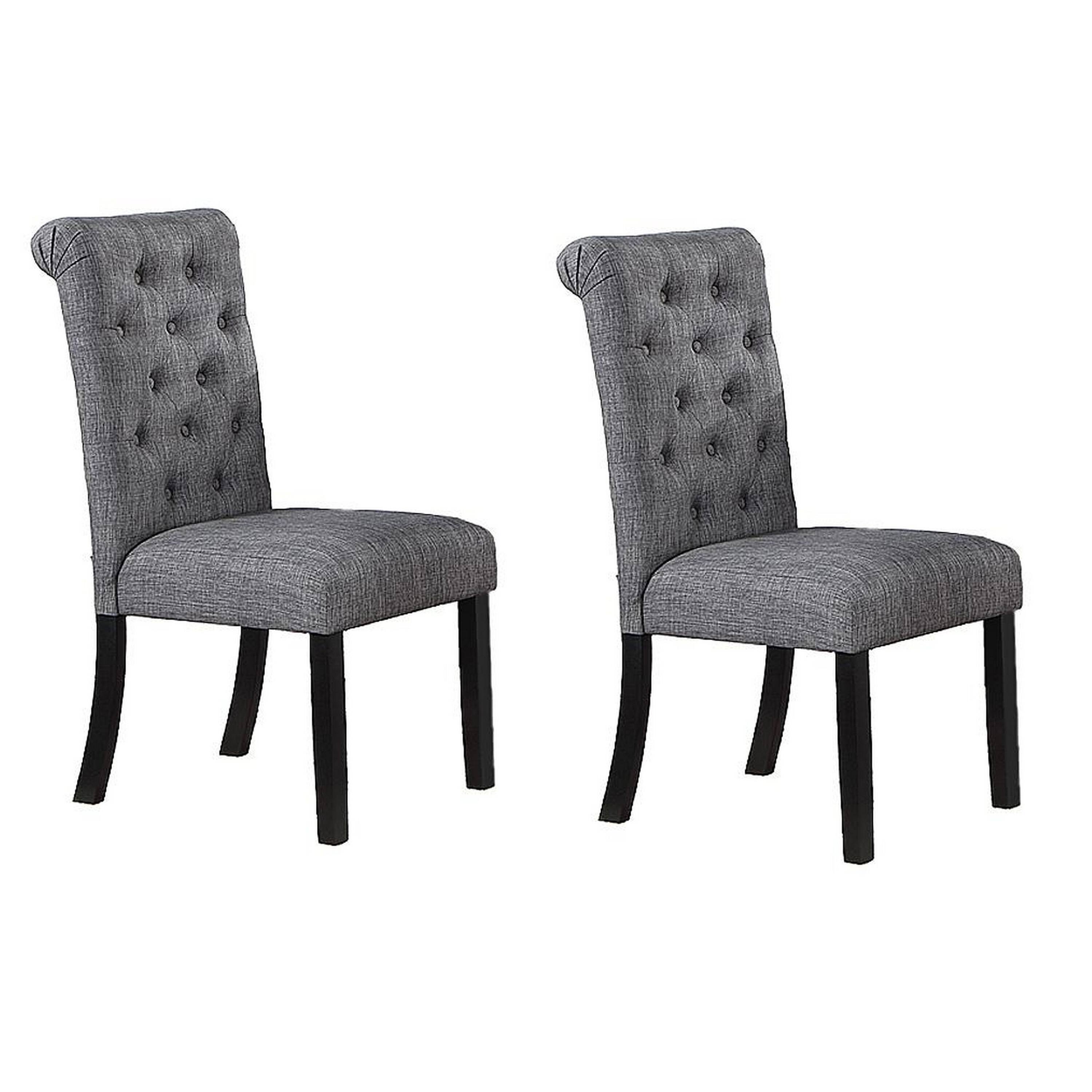 Front. Manhattan Lane - Jie 25 Inch Dining Chairs, Set of 2, Tufted Gray Upholstery, Rolled Top, Black Wood - Black, Gray.