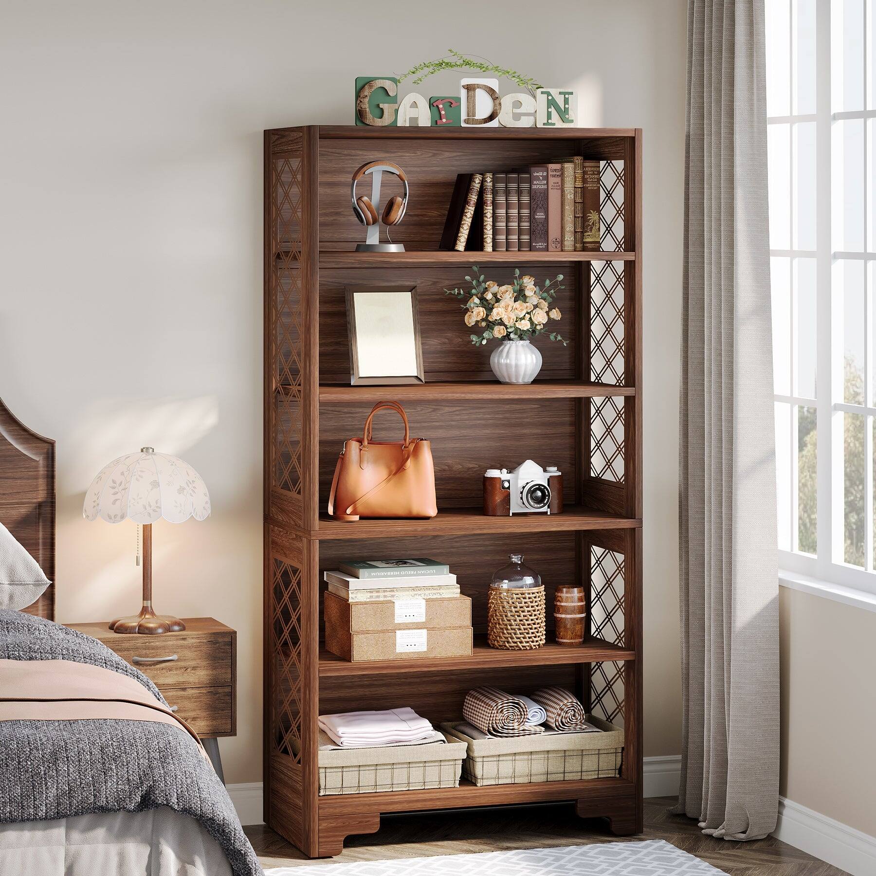 Tribesigns Bookshelf with Engineered Wood Construction, Storage Shelves ...