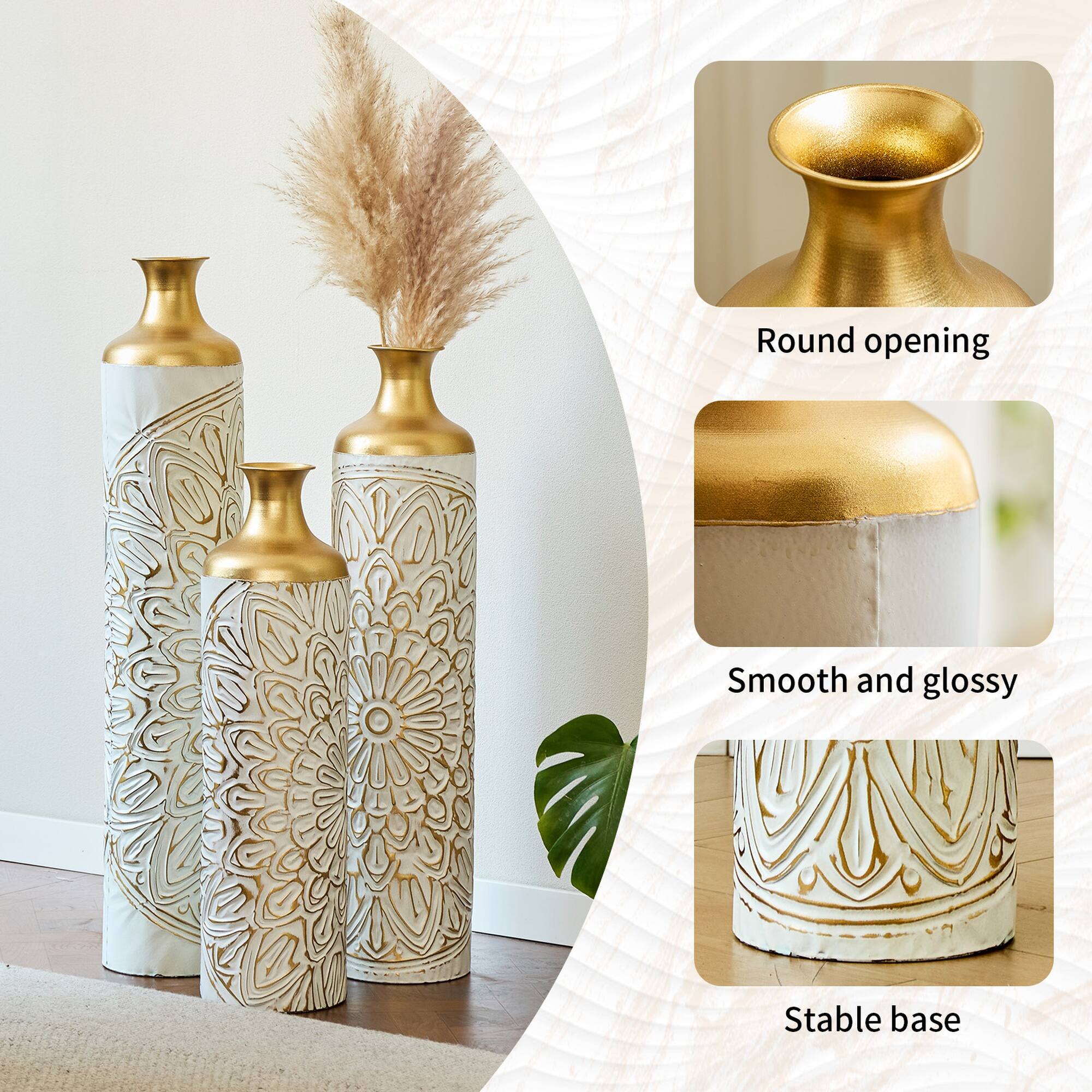 Round opening  
Smooth and glossy  
Stable base