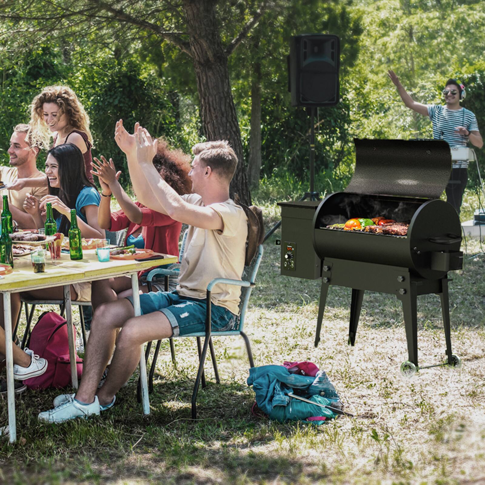 Alt View 1. KingChii - 456 Sq. In. Electric Wood Pellet Grill and Smoker with Side Shelf and PID Temperature Control (180–425°F).