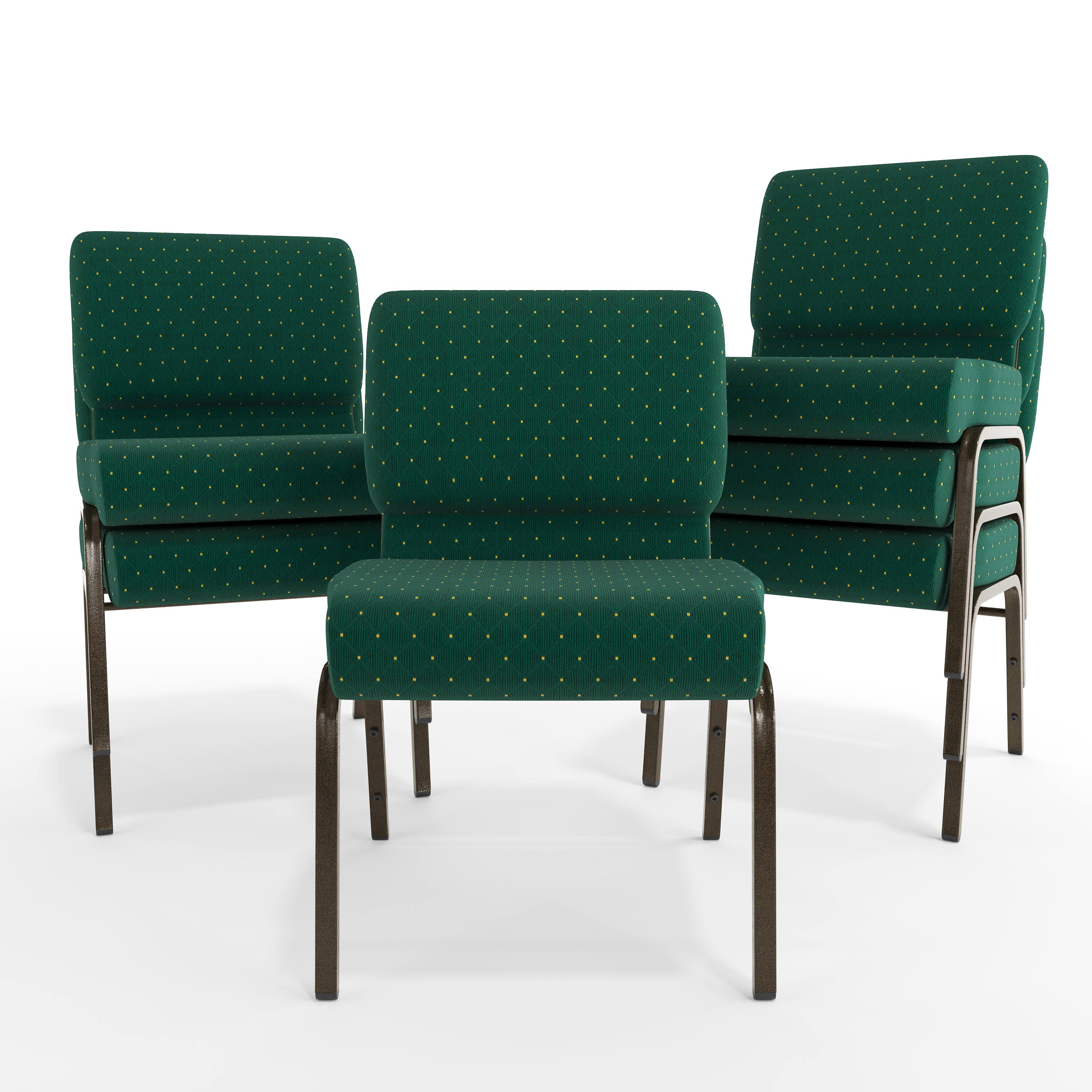 Alt View 10. Emma + Oliver - 21"W Stackable Church/Reception Guest Chair - Hunter Green Dot Patterned Fabric/Gold Vein Frame.