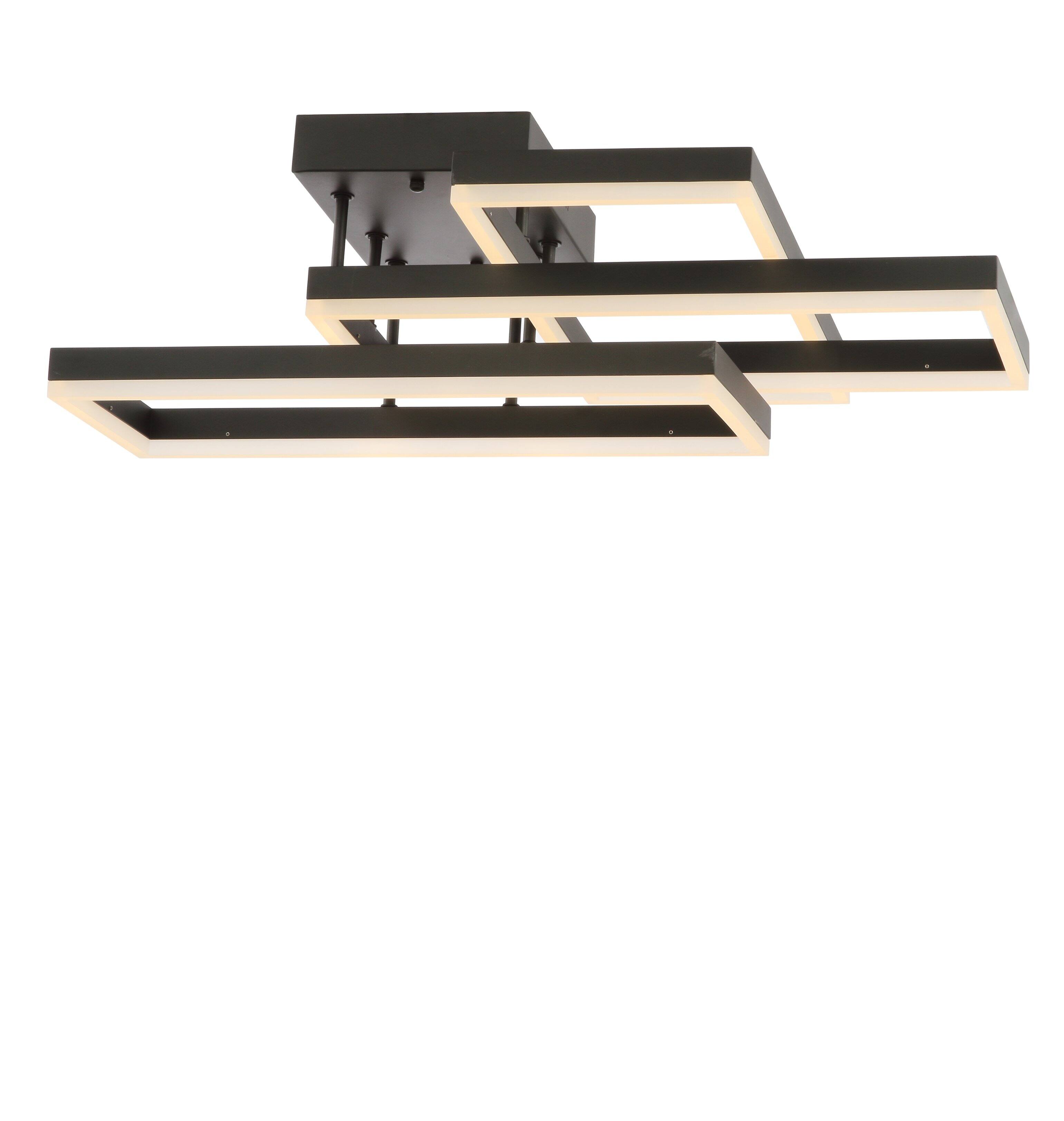 Front. Jonathan Y - Turing 28" Geometric Integrated LED Metal Flush Mount, Black - Black.