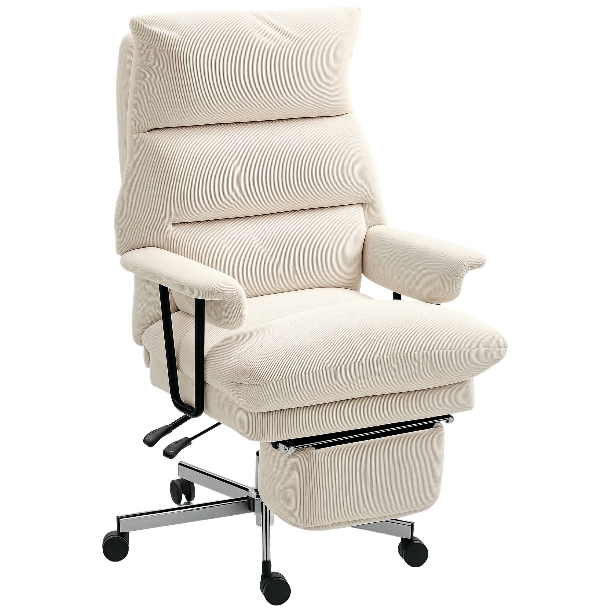 Front. Homcom - Office Chair with Lumbar Support, Footrest, High Back Reclining Overstuffed Desk Chair with - Cream White.