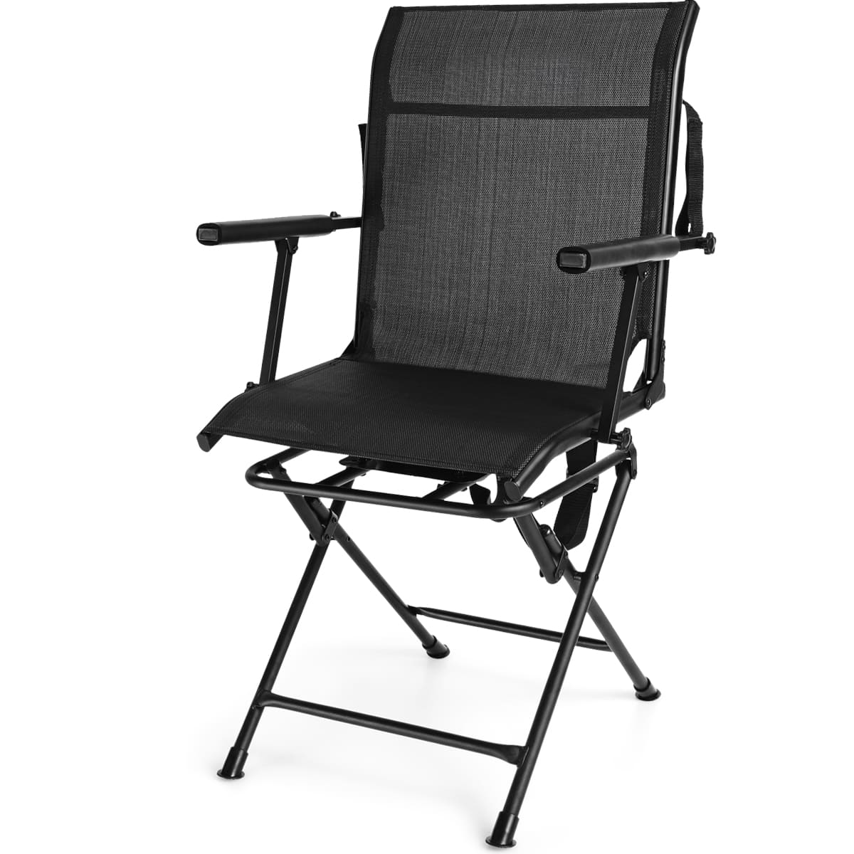 Ecooso - Folding Swivel Patio Chair with Armrests and Mesh Back - Black/Coffee