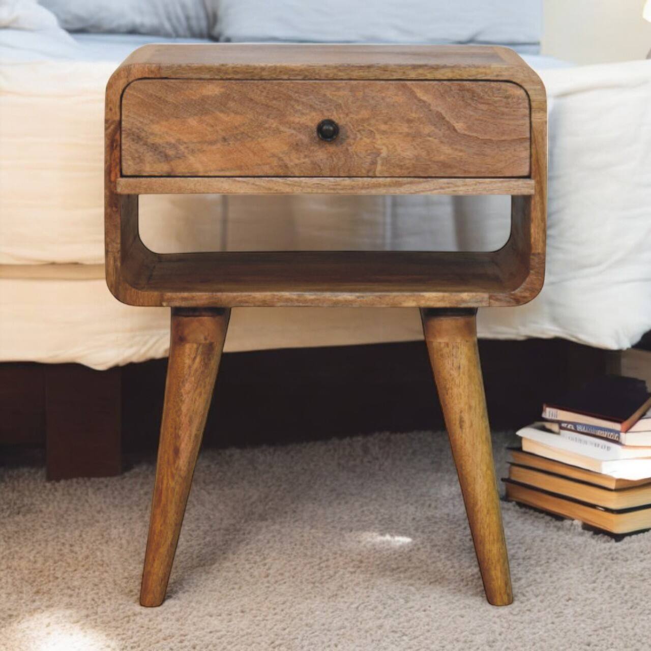 Alt View 6. Artisan Furniture - Artisan Furniture Solid Wood Avora Oak-ish Nightstand with Drawer and open slot - Oak.