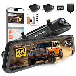 WOLFBOX - 3 Channel Dash Cam, STARVIS 2 Sensor, 4K+1080P+2.5K, 5.8GHz WiFi, Free 256GB Card, GPS, WDR, G-sensor - Black