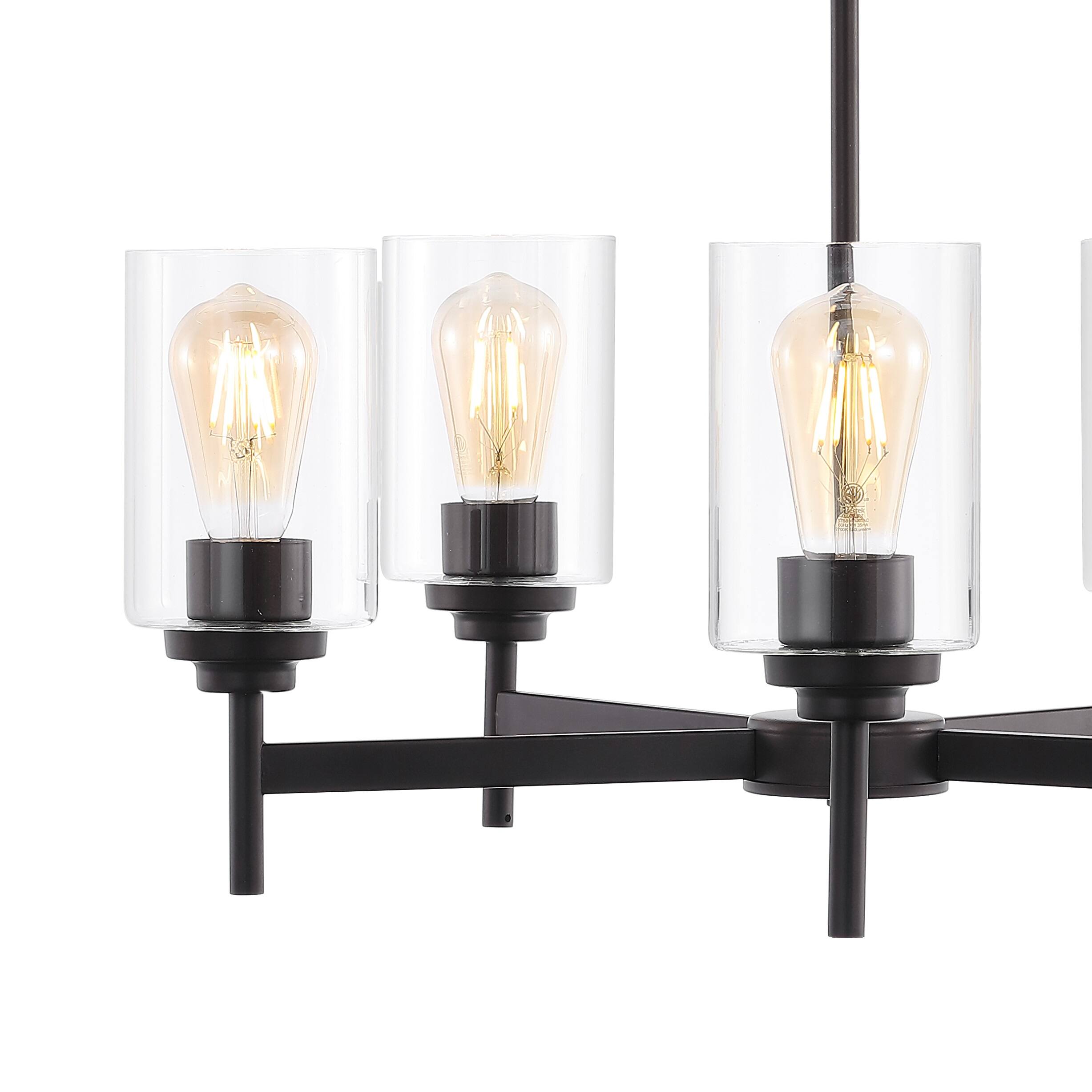 Alt View 4. Jonathan Y - Orpheus 24" 5-Light Farmhouse Industrial Iron Cylinder LED Chandelier, Oil Rubbed Bronze/Clear - Oil Rubbed Bronze.