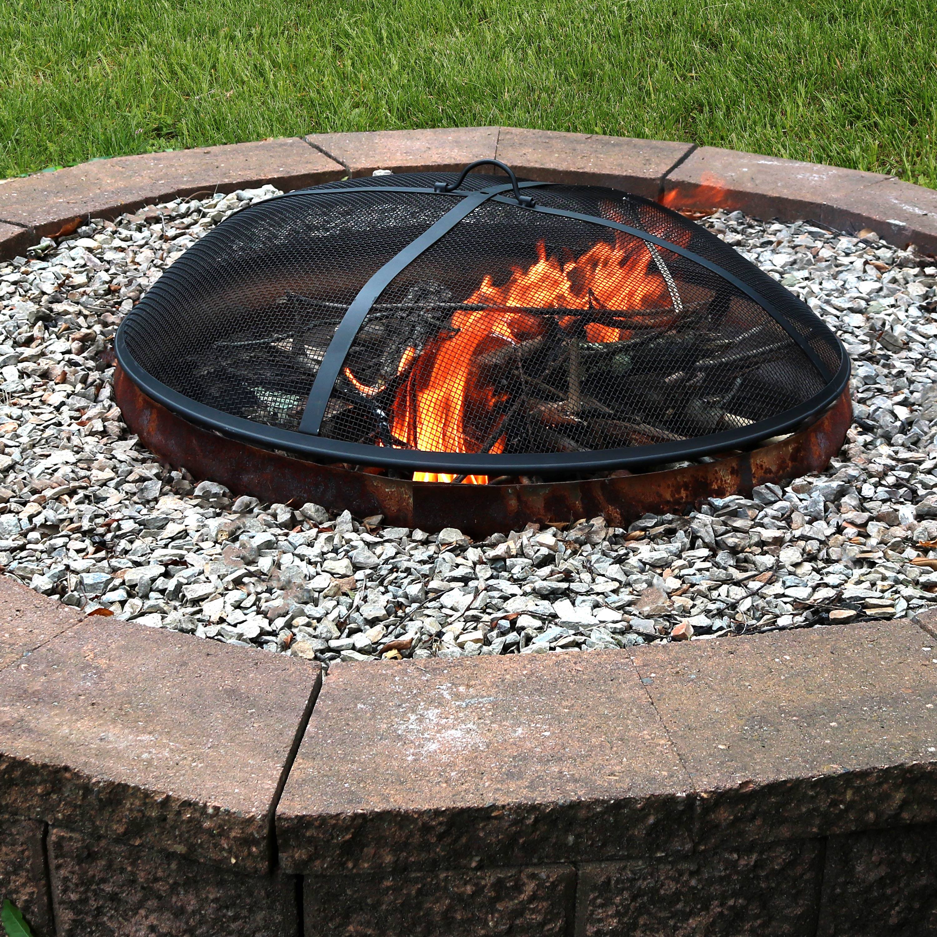 Alt View 8. Sunnydaze - 36 in Steel Round Fire Pit Spark Screen - Black.