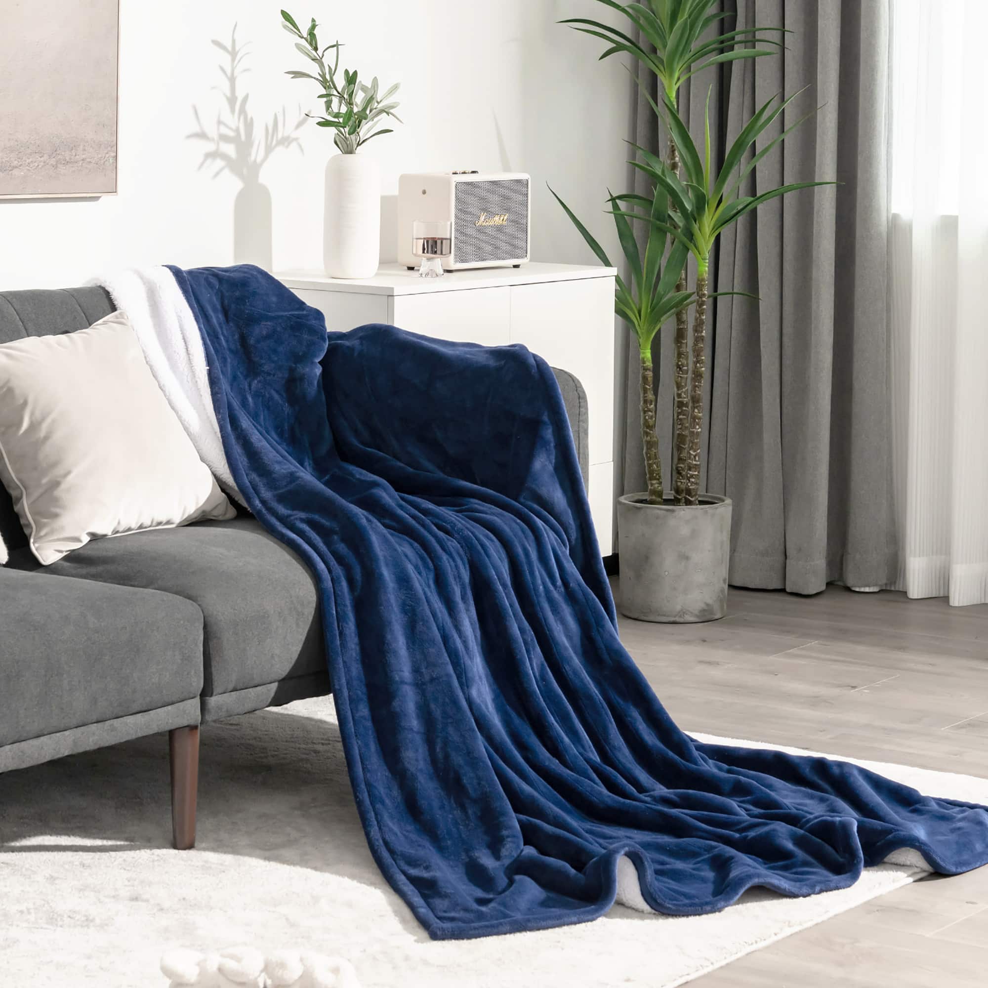 Costway - Heated Blanket Throw with 5 Heating Levels 10 Hours Auto-Off 84'' x 62'' - Blue
