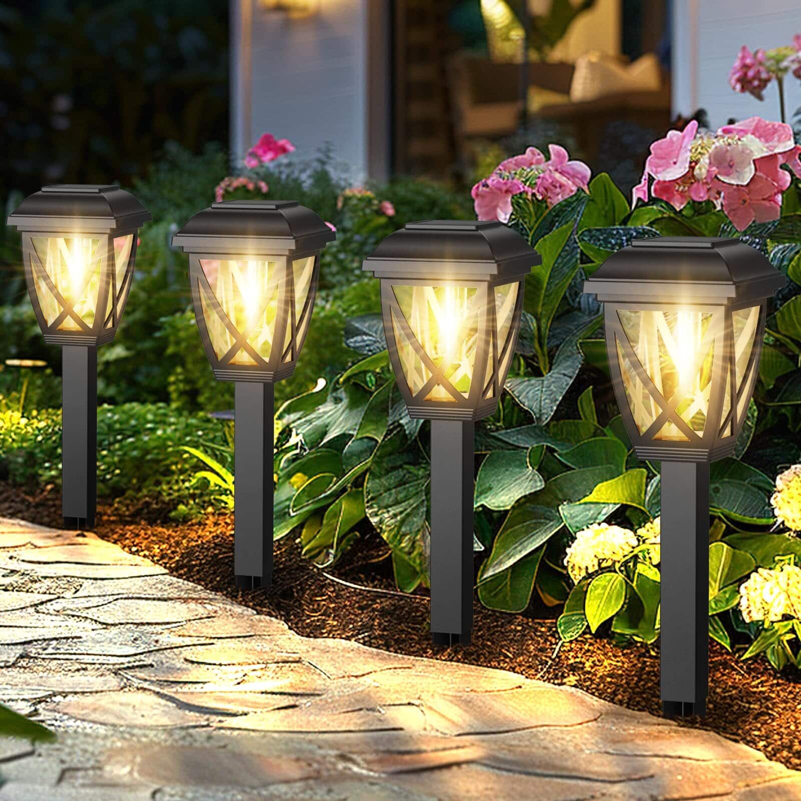 Dazzed Corner - 10-Pack Waterproof Solar Pathway Lights for Garden, Yard & Walkway - Black