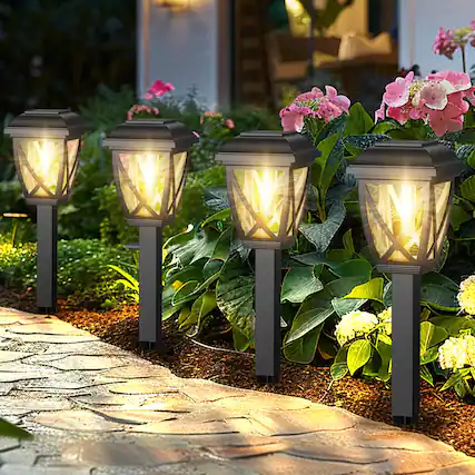 Front. Dazzed Corner - 10-Pack Waterproof Solar Pathway Lights for Garden, Yard & Walkway - Black.