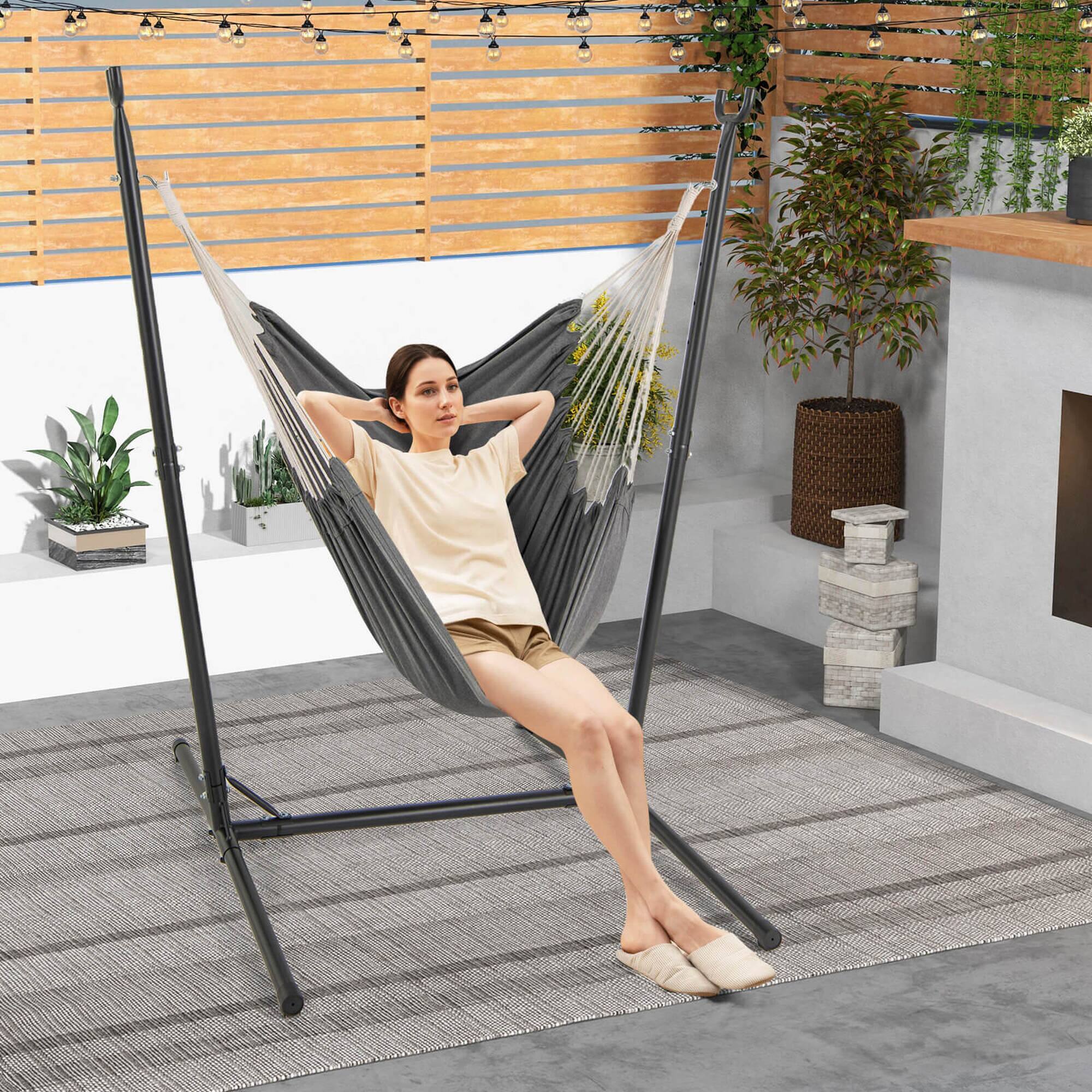 Alt View 1. Costway - Costway Adjustable Hammock Chair with Stand 6 Adjustable Positions Storage Pocket Sturdy - Gray.