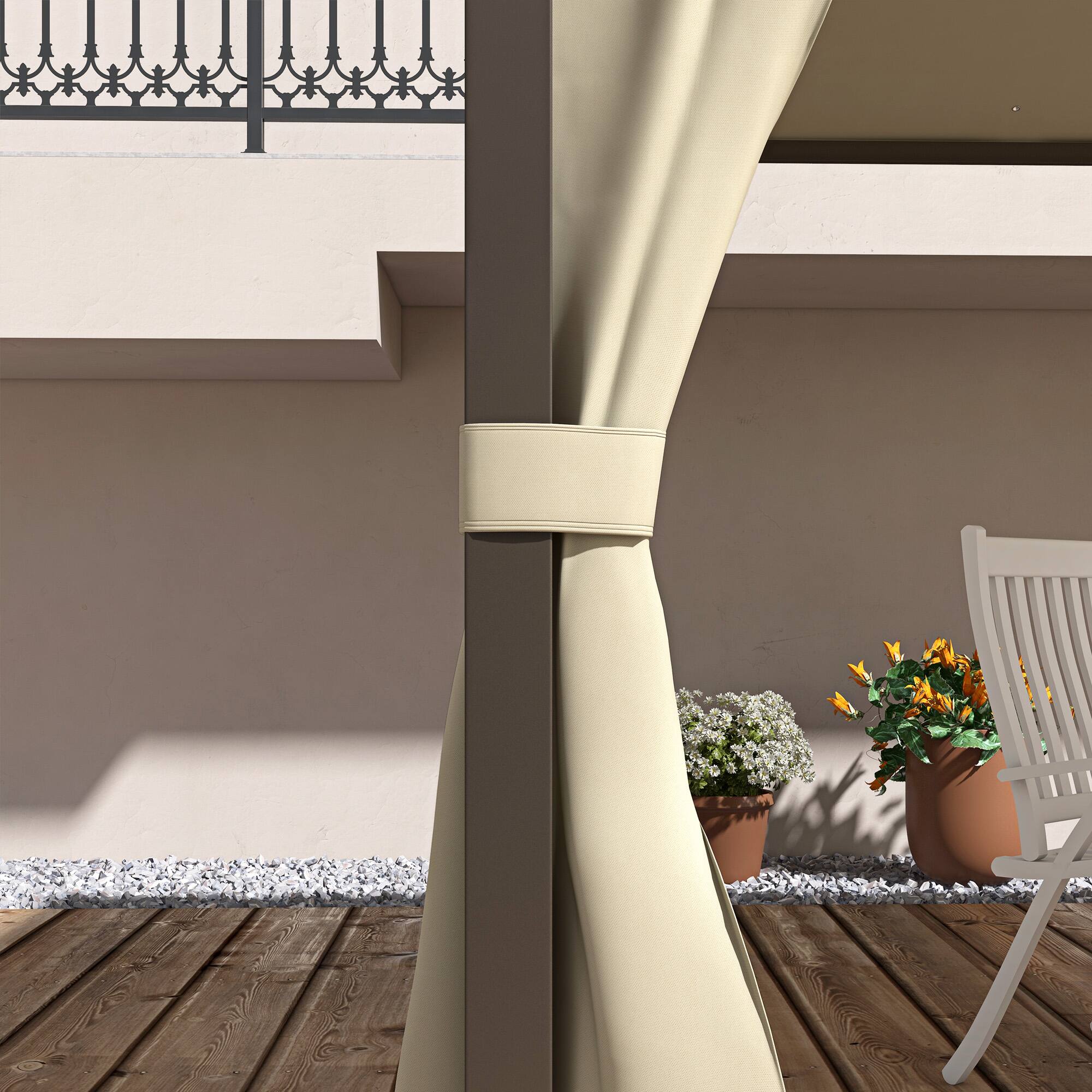 Alt View 8. Outsunny - 10' x 12' Steel Outdoor Patio Gazebo with Polyester Privacy Curtains, Two-Tier Roof for Air, Large Design - Beige.