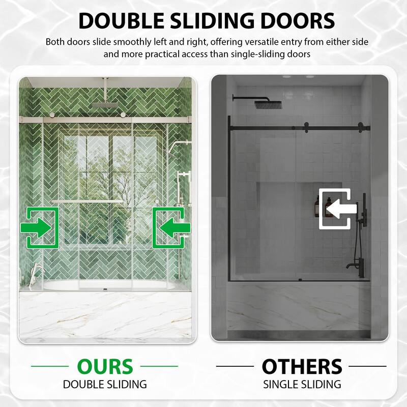 DOUBLE SLIDING DOORS  
Both doors slide smoothly left and right, offering versatile entry from either side and more practical access than single-sliding doors

OURS  
DOUBLE SLIDING

OTHERS  
SINGLE SLIDING