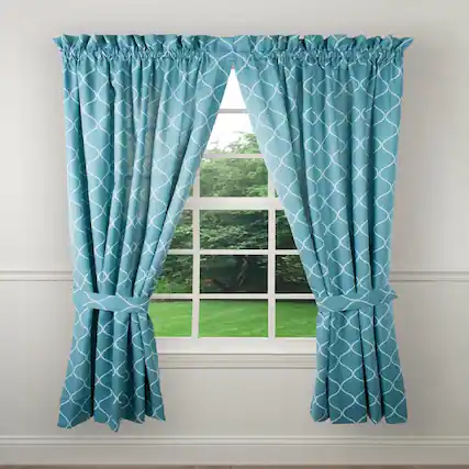 Front. Ellis Curtain - Ellis Curtain Trellis 2-Panels Unlined Stylish Window Curtain Tailored Pair with Ties - 82x63 Teal - Teal.
