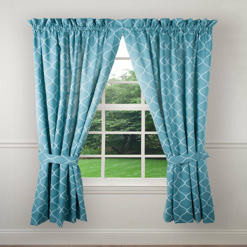 Front. Ellis Curtain - Ellis Curtain Trellis 2-Panels Unlined Stylish Window Curtain Tailored Pair with Ties - 82x63 Teal - Teal.