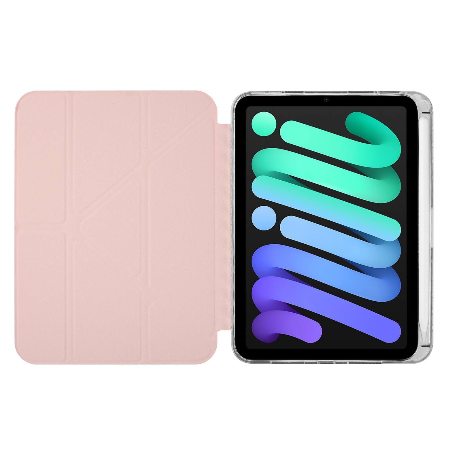 Alt View 5. Dteck - for Apple iPad mini (A17 Pro) 2024 & iPad mini 6th Gen 2021 Y-Fold Tablet Case,Shockproof Wallet Cover with Pen Holder - Pink.
