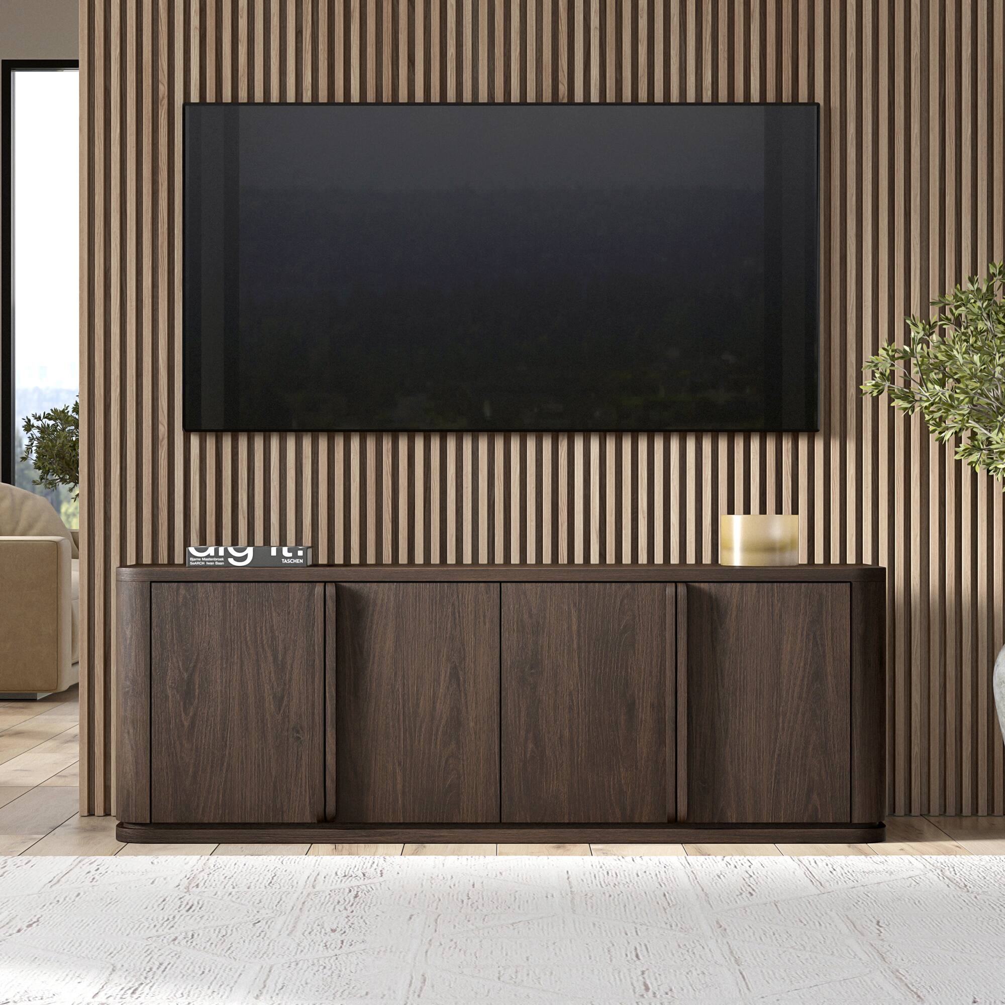 Alt View 2. Hudson&Canal - Vance Rectangular TV Stand for TV's up to 78" in Alder Brown - Alder Brown.