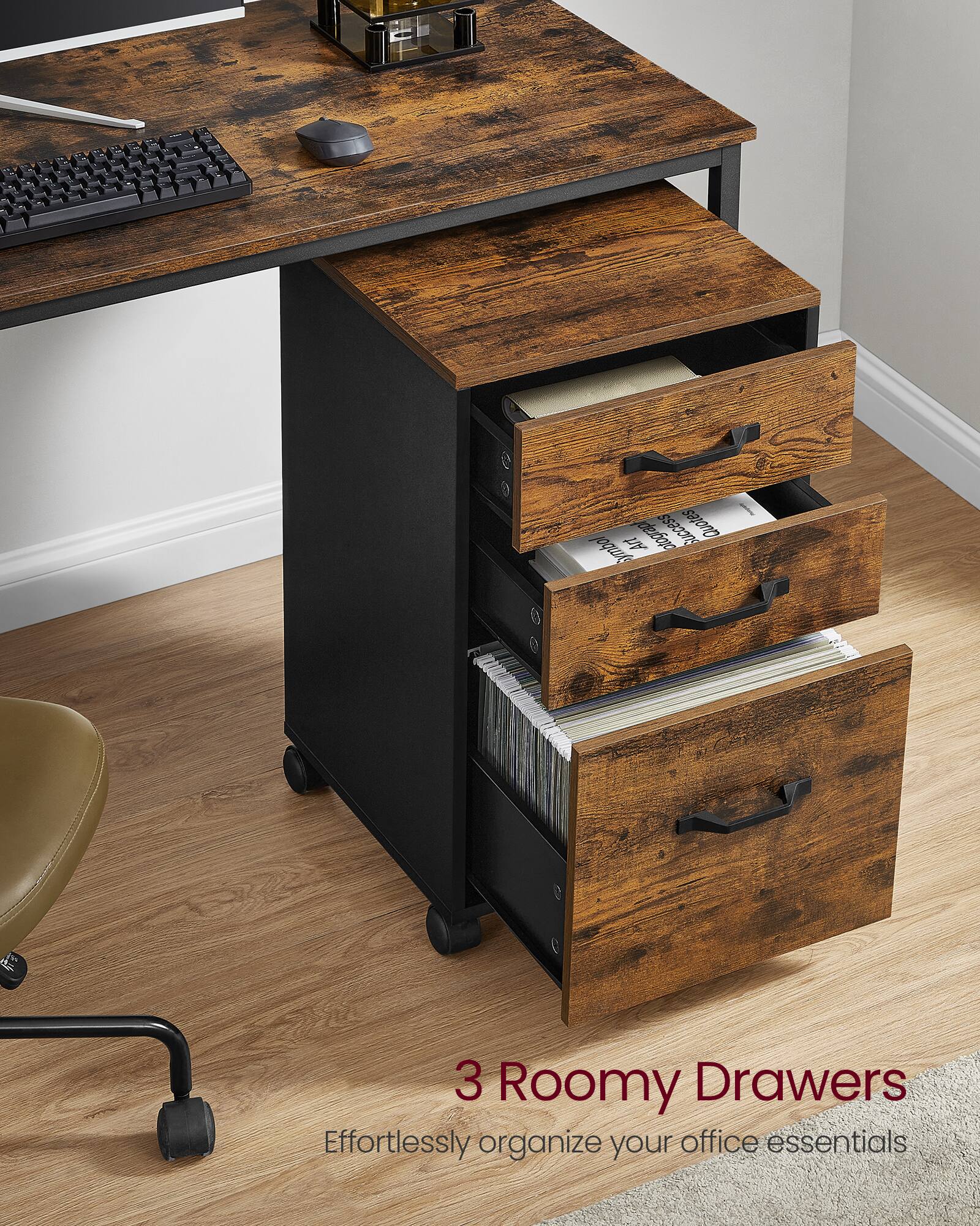 3 Roomy Drawers  
Effortlessly organize your office essentials